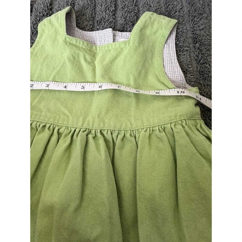 VTG Baby Gap Lime Green Heavy Cotton Denim Dress Floral Embroidered Lined Y2K 2T